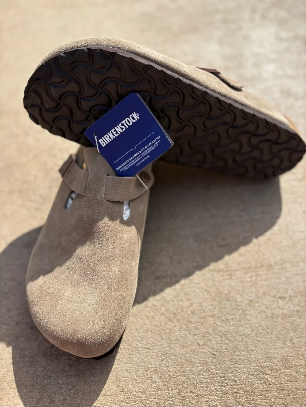 Birkenstock Taupe Suede Boston Clog with Buckle